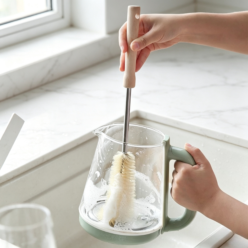 Baby Food Dispensing Spoon - Uzun Ahşap Saplı Şişe Fırçası Bebek
